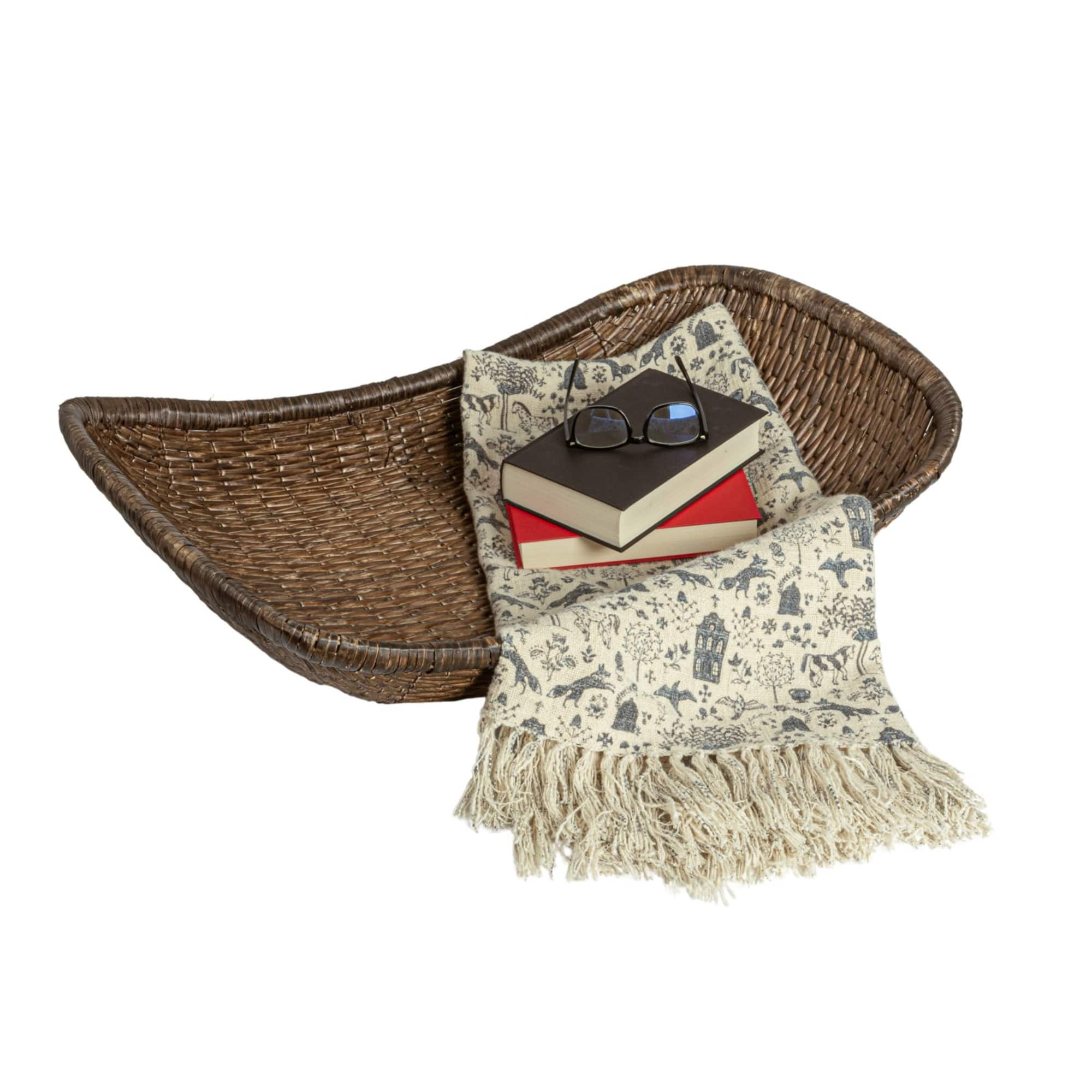 Hello Honey® 34.25" Brown Antique Woven Wicker Tray Basket